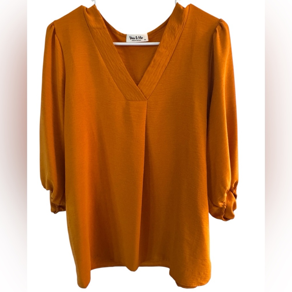 Elegant V-Neck Blouse in Vibrant Orange